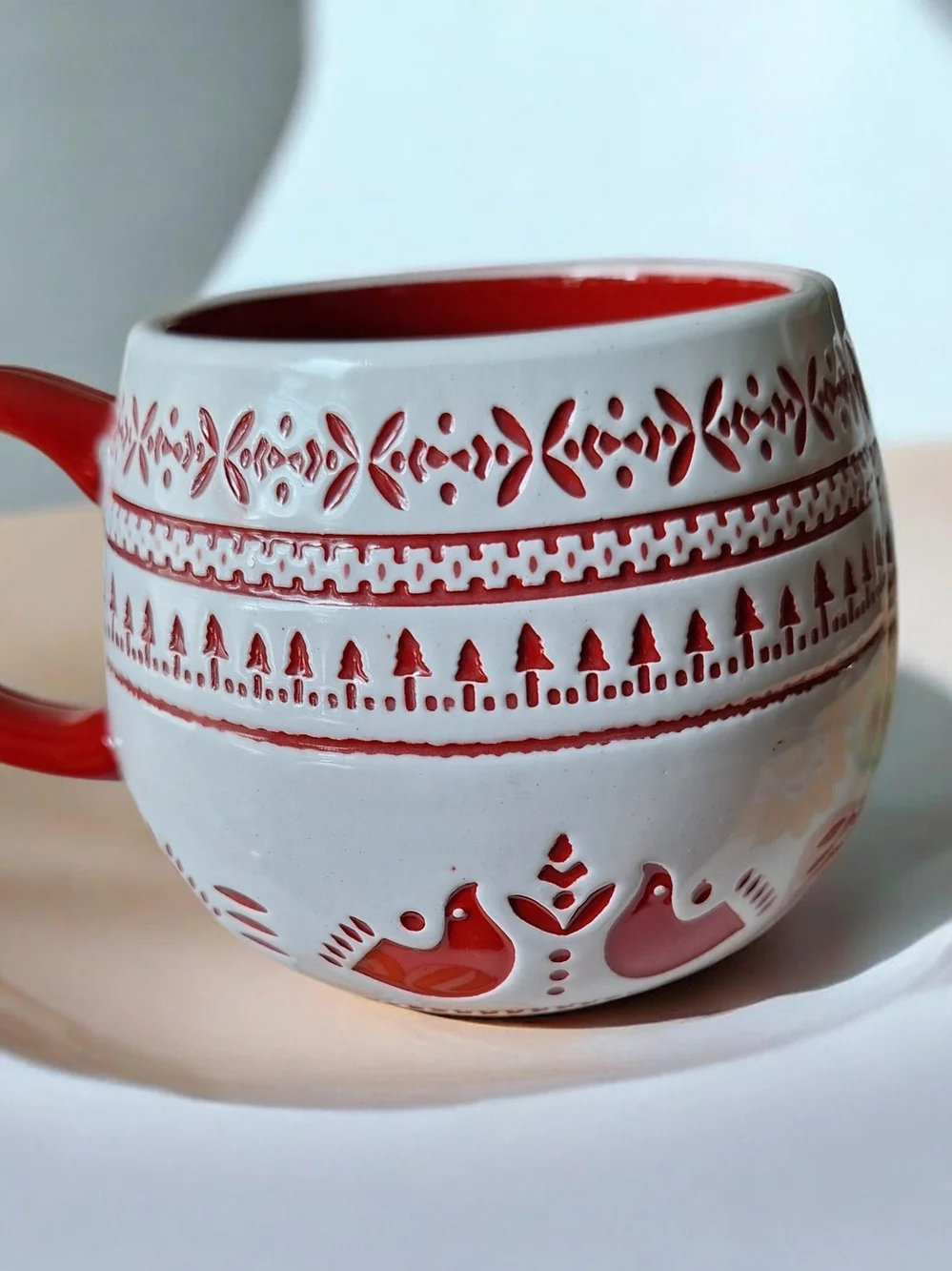 Red and White Decorative Stoneware Mug